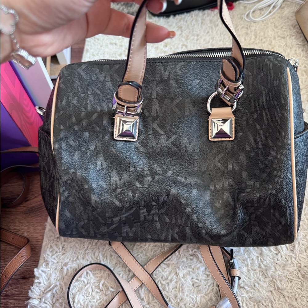 Michael Kors Black and Tan Satchel with Structured Design